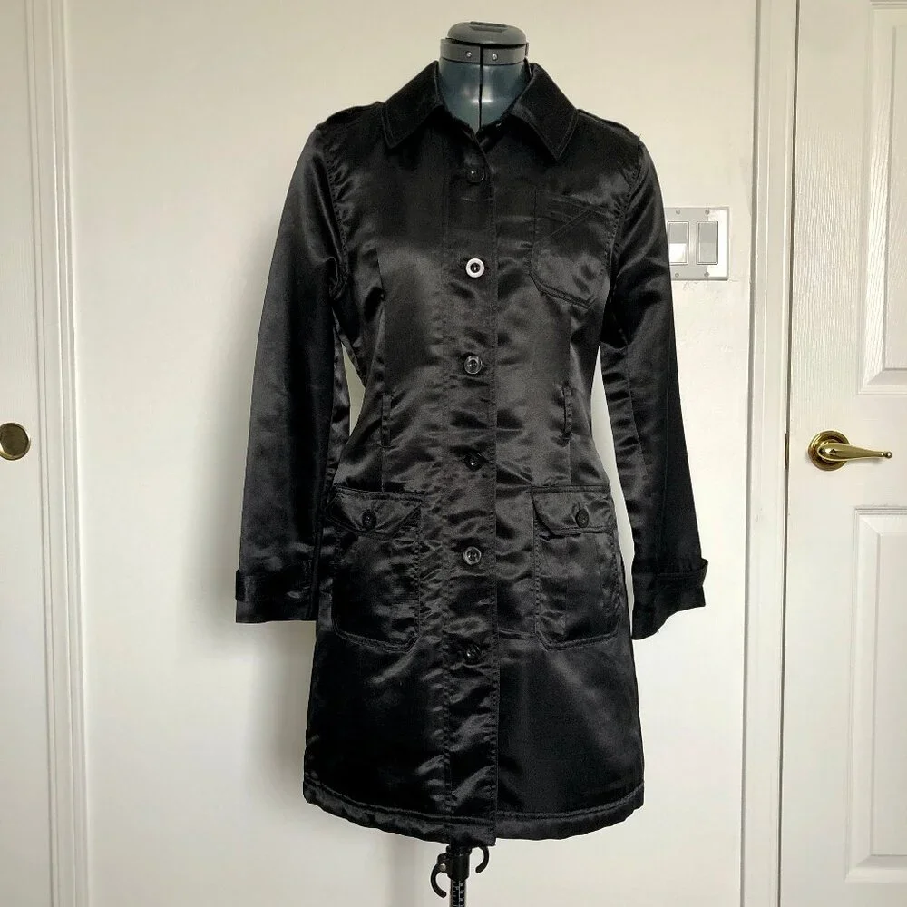 Sans Souci Black Belted Satiny Jacket, Size Large